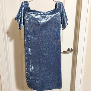 Blue Velvet Off the Shoulder Dress